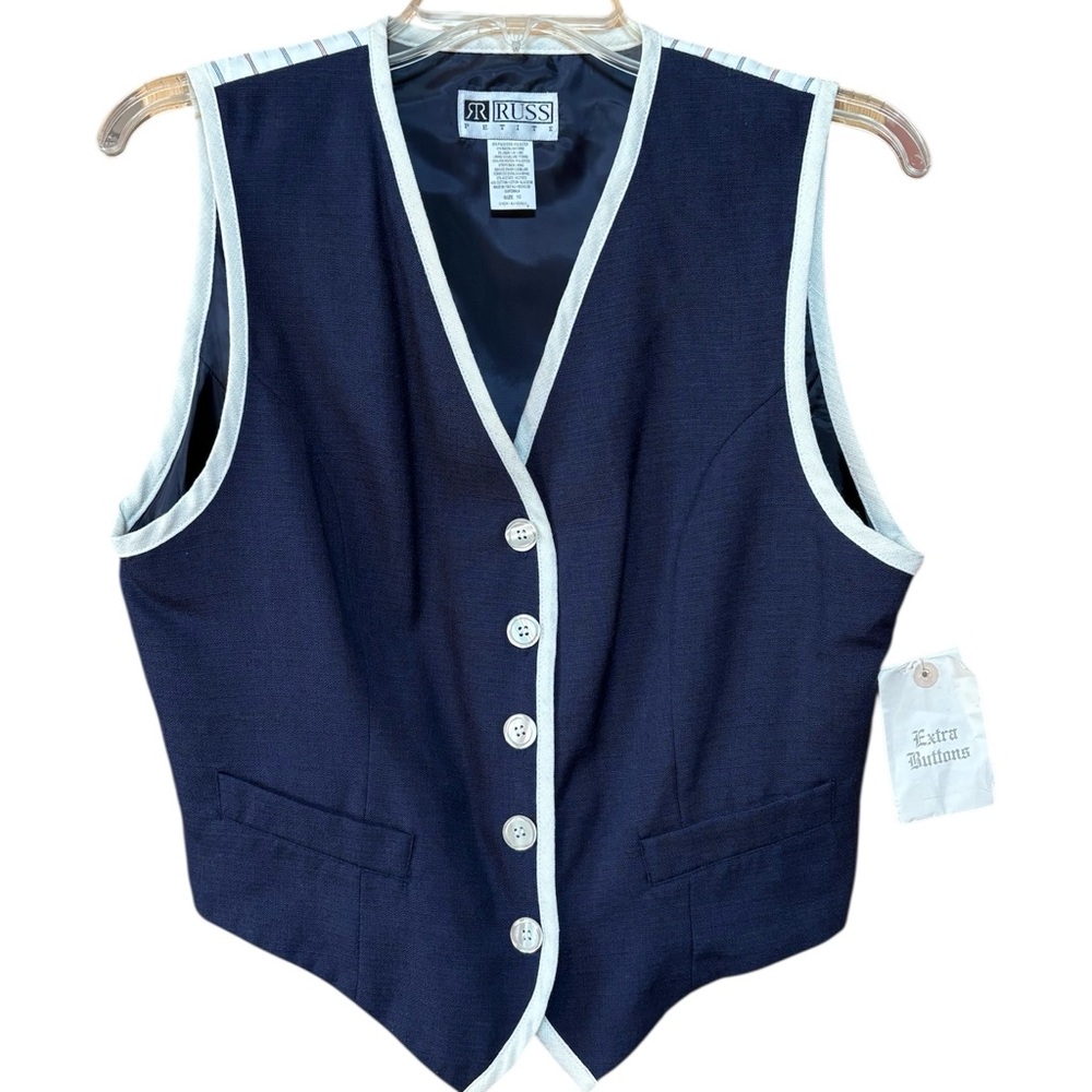 Navy Blue Vest with Cream Colored Trim